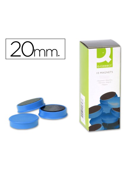 Iman para sujecion q-connect ideal para pizarras magneticas20 mm azul caja de 10 unidades