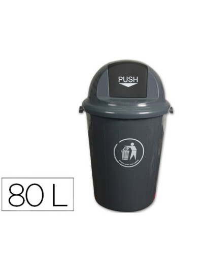 Papelera contenedor q-connect plastico con tapadera 80l color gris 450x760 mm