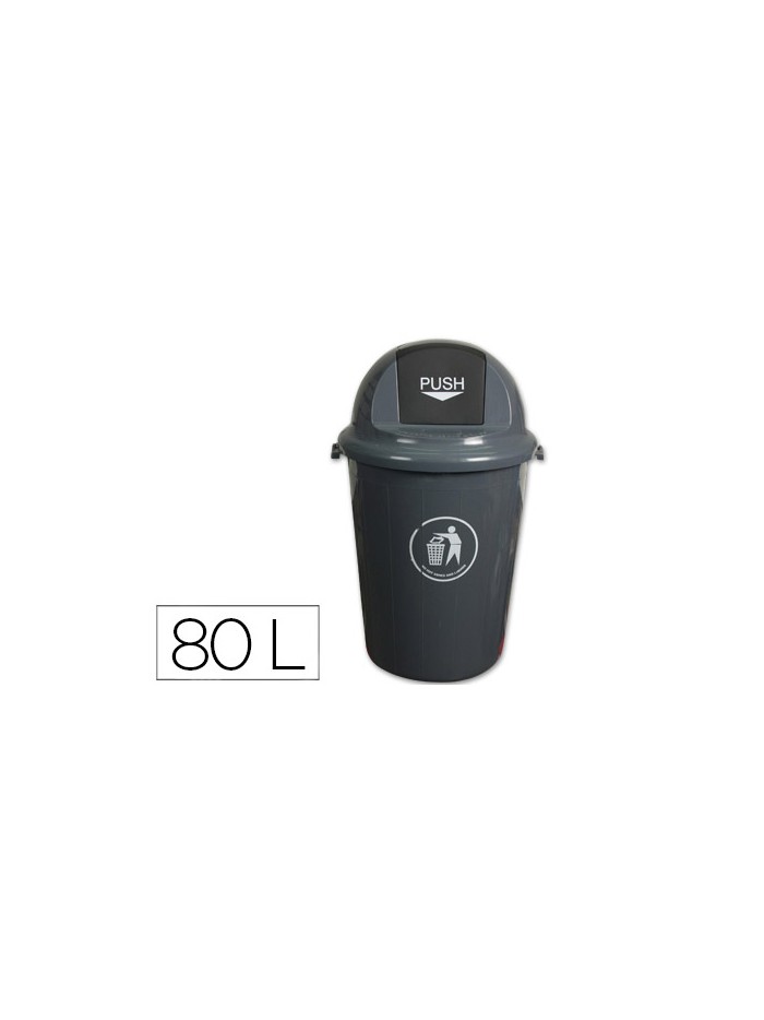 Papelera contenedor q-connect plastico con tapadera 80l color gris 450x760 mm