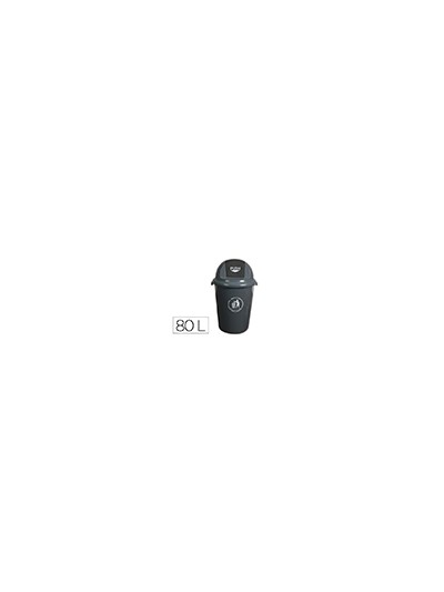 Papelera contenedor q-connect plastico con tapadera 80l color gris 450x760 mm