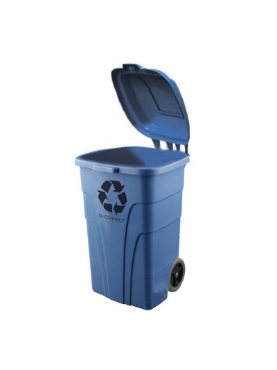 Papelera contenedor q-connect plastico con tapadera 240l color azul 1040x620x610 mm con ruedas
