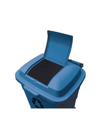 Papelera contenedor q-connect plastico con tapadera 240l color azul 1040x620x610 mm con ruedas