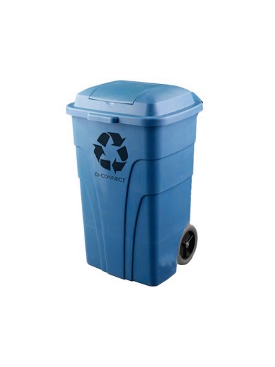Papelera contenedor q-connect plastico con tapadera 240l color azul 1040x620x610 mm con ruedas