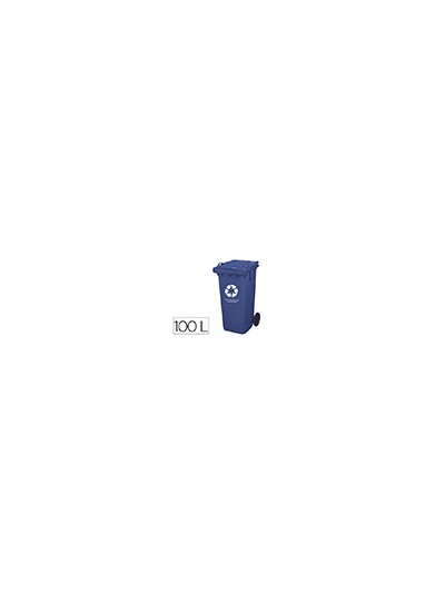 Papelera contenedor q-connect plastico con tapadera 100l color azul 800x510x525 mm con ruedas