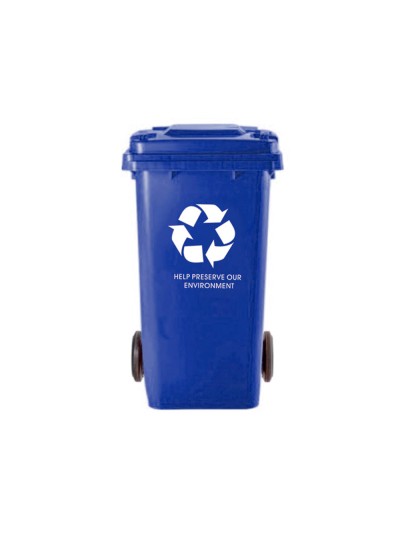 Papelera contenedor q-connect plastico con tapadera 100l color azul 800x510x525 mm con ruedas