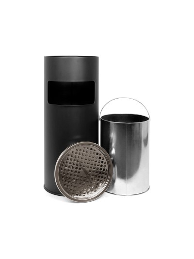 Cenicero papelera metalico q-connect con recogecolillas negro 61,5x25 cm