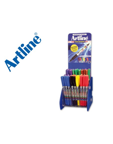 Rotulador artline marcador permanente ek-041t doble punta 0,4 y 1 mm expositor de 72 unidades colores surtidos