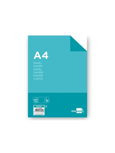 Papel liderpapel a4 8og/m2 liso paquete de 100 hojas + 10 hojas gratis