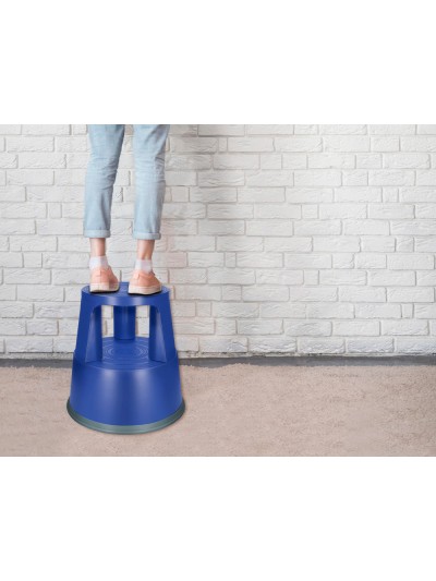Taburete q-connect ruedas retractiles tres ruedas dos niveles color azul