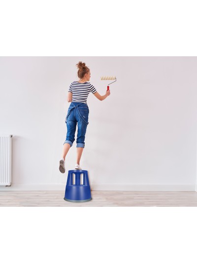 Taburete q-connect ruedas retractiles tres ruedas dos niveles color azul