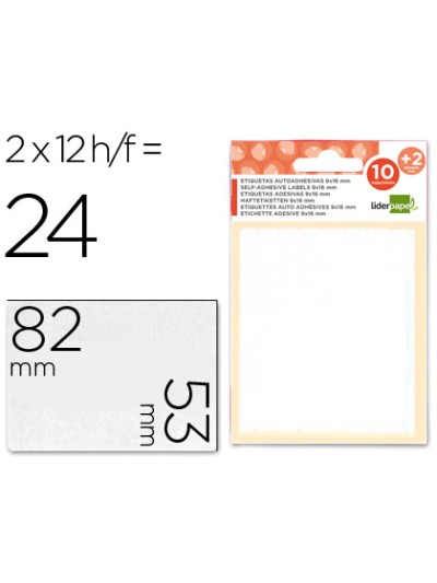 Etiquetas liderpapel sobre de 10 h. + 2 h. obsequio 53x82 mm -2 unidades por hoja