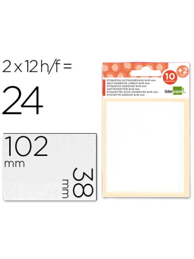Etiquetas liderpapel sobre de 10 h. + 2 h. obsequio 38x102 mm -2 unidades por hoja