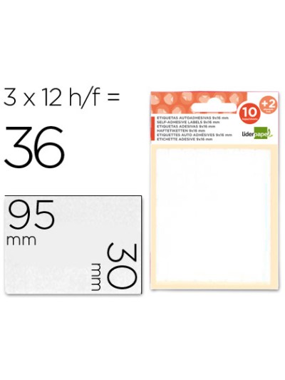 Etiquetas liderpapel sobre de 10 h. + 2 h. obsequio 30x95 mm 2 unidades por hoja