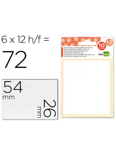 Etiquetas liderpapel sobre de 10 h. + 2 h. obsequio 26x54 mm -6 unidades por hoja