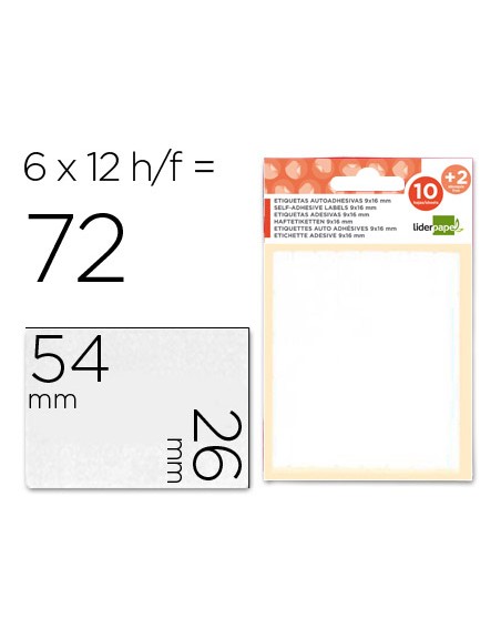 Etiquetas liderpapel sobre de 10 h. + 2 h. obsequio 26x54 mm -6 unidades por hoja