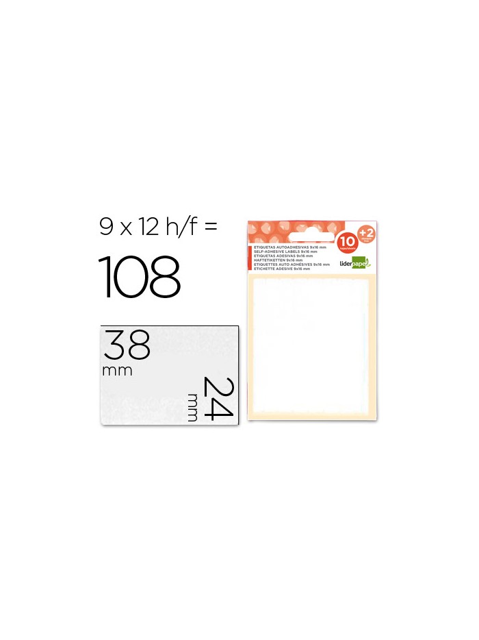 Etiquetas liderpapel sobre de 10 h. + 2 h. obsequio 24x38 mm -9 unidades por hoja Etiquetas liderpapel sobre de 10 h. + 2 h. obsequio 24x38 mm -9 unidades por hoja