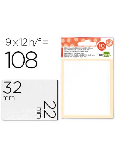 Etiquetas liderpapel sobre de 10 h. + 2 h. obsequio 22x32 mm -9 unidades por hoja