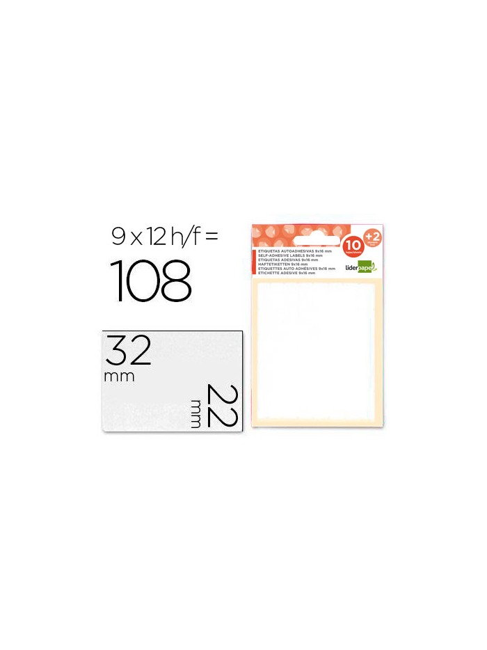 Etiquetas liderpapel sobre de 10 h. + 2 h. obsequio 22x32 mm -9 unidades por hoja Etiquetas liderpapel sobre de 10 h. + 2 h. obsequio 22x32 mm -9 unidades por hoja