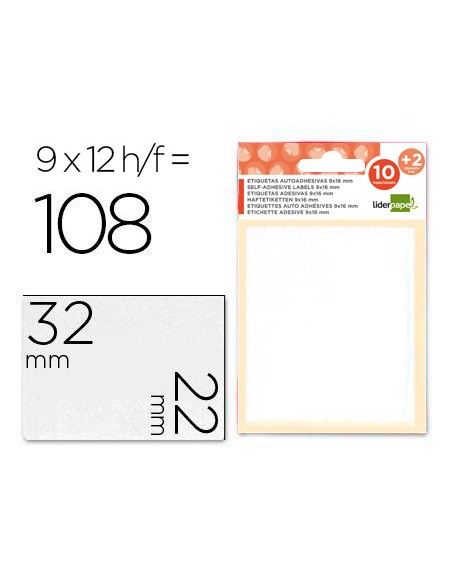 Etiquetas liderpapel sobre de 10 h. + 2 h. obsequio 22x32 mm -9 unidades por hoja
