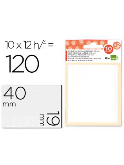 Etiquetas liderpapel sobre de 10 h. + 2 h. obsequio 19x40 mm -10 unidades por hoja