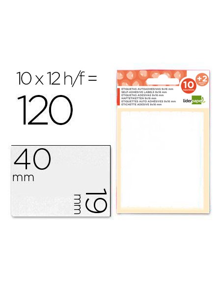 Etiquetas liderpapel sobre de 10 h. + 2 h. obsequio 19x40 mm -10 unidades por hoja