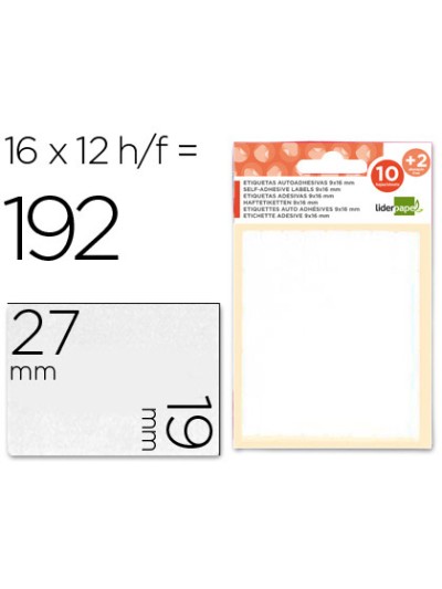 Etiquetas liderpapel sobre de 10 h. + 2 h. obsequio 19x27 mm -16 unidades por hoja