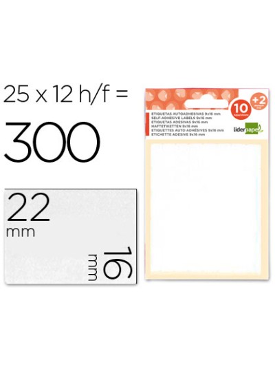 Etiquetas liderpapel sobre de 10 h. + 2 h. obsequio 16x22 mm -25 unidades por hoja