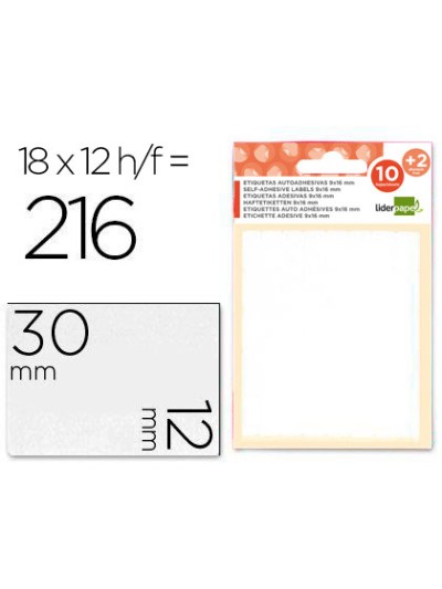 Etiquetas liderpapel sobre de 10 h. + 2 h. obsequio 12x30 mm -18 unidades por hoja