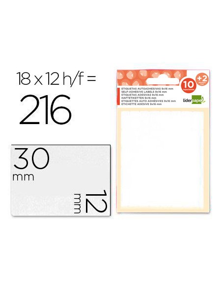 Etiquetas liderpapel sobre de 10 h. + 2 h. obsequio 12x30 mm -18 unidades por hoja