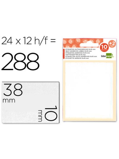 Etiquetas liderpapel sobre de 10 h. + 2 h. obsequio 10x38 mm -21 unidades por hoja