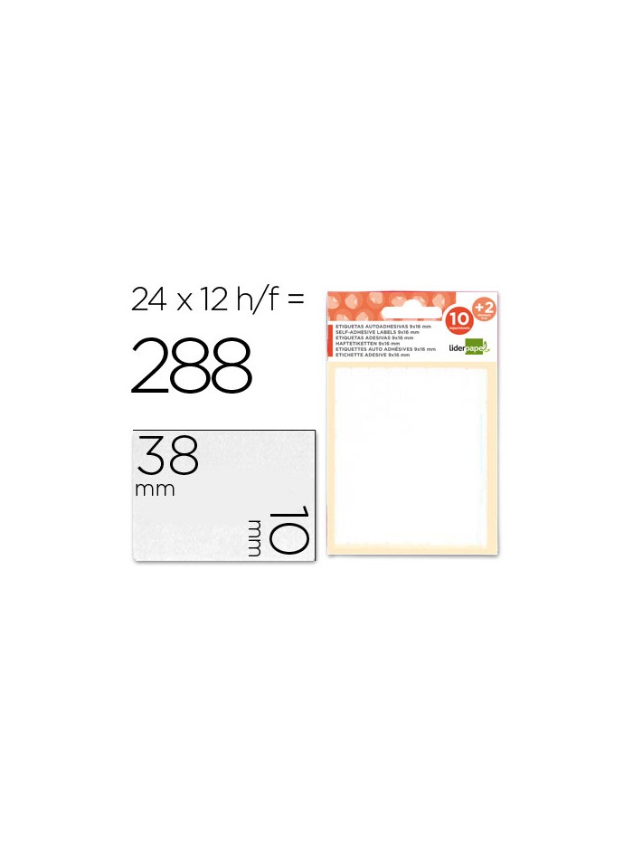 Etiquetas liderpapel sobre de 10 h. + 2 h. obsequio 10x38 mm -21 unidades por hoja Etiquetas liderpapel sobre de 10 h. + 2 h. obsequio 10x38 mm -21 unidades por hoja