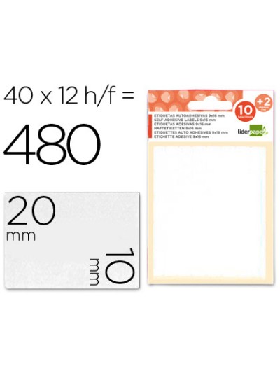 Etiquetas liderpapel sobre de 10 h. + 2 h. obsequio 10x20 mm -35 unidades por hoja