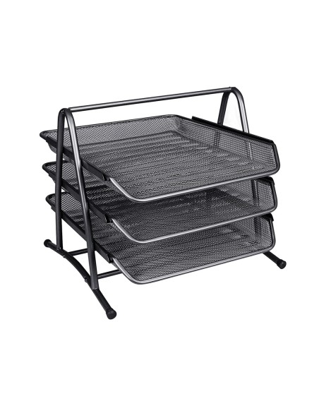 Bandeja sobremesa metalica q-connect kf00823 rejilla negra 3 bandejas movibles 350x278x275 mm