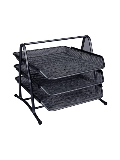 Bandeja sobremesa metalica q-connect kf00823 rejilla negra 3 bandejas movibles 350x278x275 mm