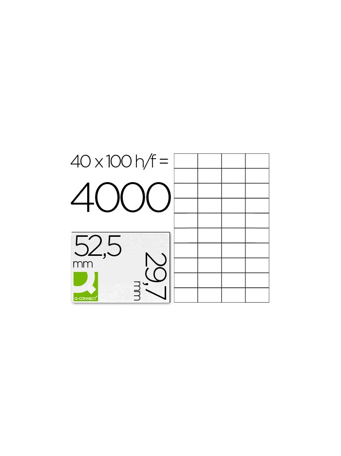 Etiqueta adhesiva q-connect kf00574 -tamaño 52,5x29,7 mm -fotocopiadora -laser -ink-jet-caja con 100 hojas din a4 Etiqueta adhesiva q-connect kf00574 -tamaño 52,5x29,7 mm -fotocopiadora -laser -ink-jet-caja con 100 hojas din a4