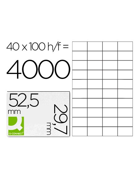 Etiqueta adhesiva q-connect kf00574 -tamaño 52,5x29,7 mm -fotocopiadora -laser -ink-jet-caja con 100 hojas din a4