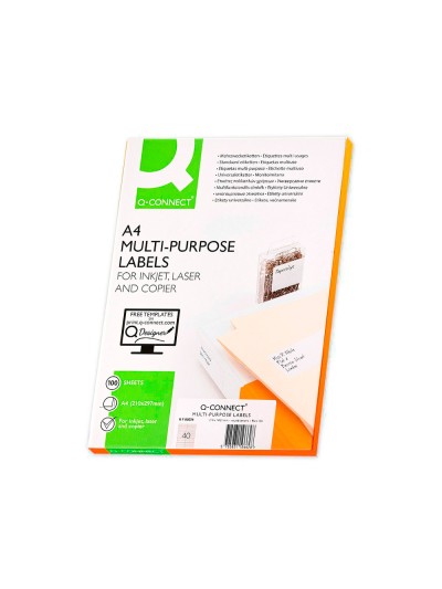 Etiqueta adhesiva q-connect kf00574 -tamaño 52,5x29,7 mm -fotocopiadora -laser -ink-jet-caja con 100 hojas din a4
