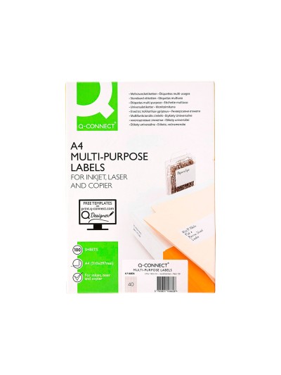 Etiqueta adhesiva q-connect kf00574 -tamaño 52,5x29,7 mm -fotocopiadora -laser -ink-jet-caja con 100 hojas din a4