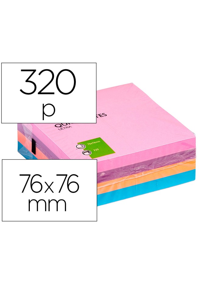 Bloc de notas adhesivas quita y pon q-connect con 320 hojas 76x76mm Bloc de notas adhesivas quita y pon q-connect con 320 hojas 76x76mm