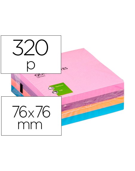Bloc de notas adhesivas quita y pon q-connect con 320 hojas 76x76mm