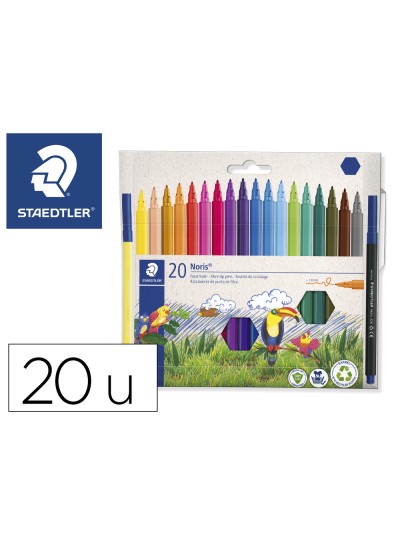 Rotulador staedtler noris 326 punta de fibra nuevo cuerpo hexagonal caja de 20 unidades colores surtidos