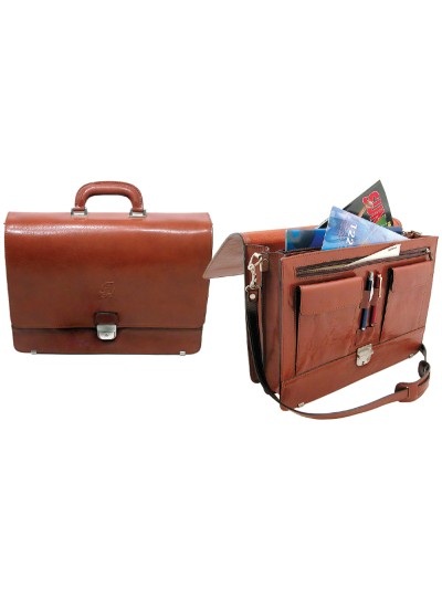 Cartera portafolios q-connect artesania de piel con broche 403x300x105 mm fabricada en ubrique