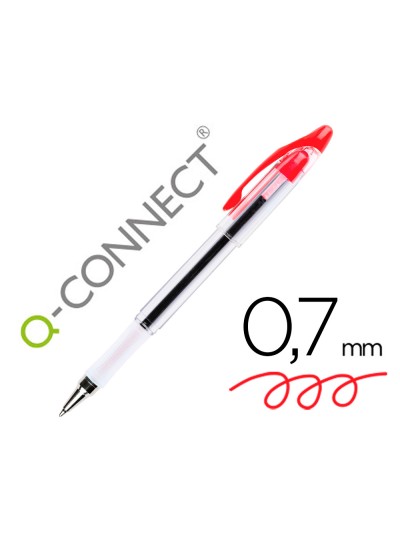Boligrafo q-connect delta rojo sujecion de caucho con capuchon