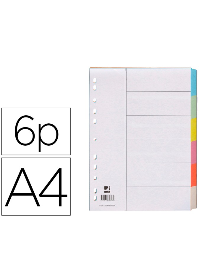 Separador q-connect cartulina juego de 6 separadores din a4 multitaladro Separador q-connect cartulina juego de 6 separadores din a4 multitaladro