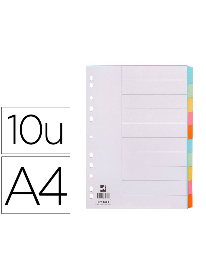 Separador q-connect cartulina juego de 10 separadores din a4multitaladro Separador q-connect cartulina juego de 10 separadores din a4multitaladro