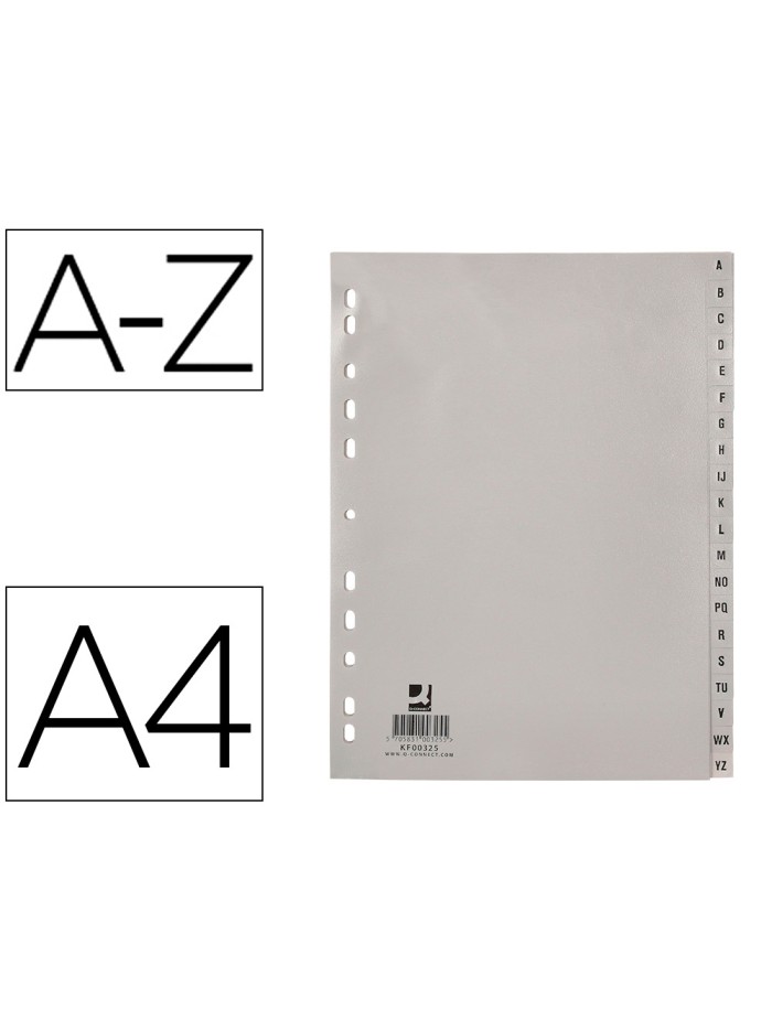 Separador alfabetico q-connect plastico a-z din a4 multitaladro Separador alfabetico q-connect plastico a-z din a4 multitaladro