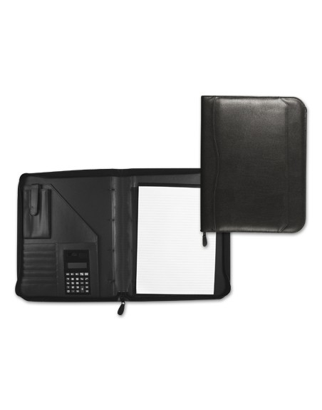Carpeta portafolios q-connect cremallera sin anillas con calculadora y bolsa para movil color negro 260x355 mm