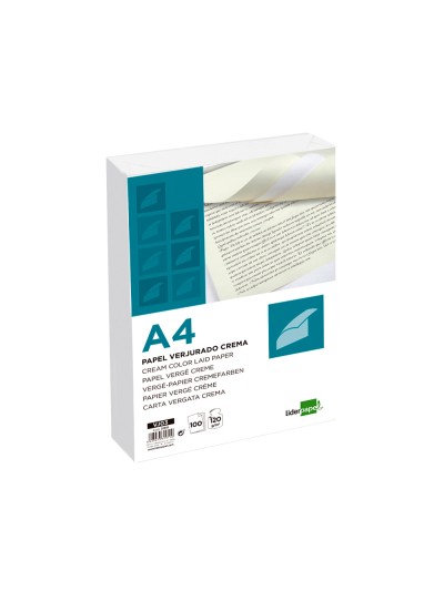 Papel verjurado liderpapel a4 120g/m2 crema paquete de 100 hojas