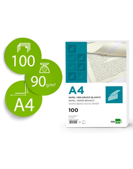 Papel verjurado liderpapel a4 90g/m2 crema paquete de 100 hojas