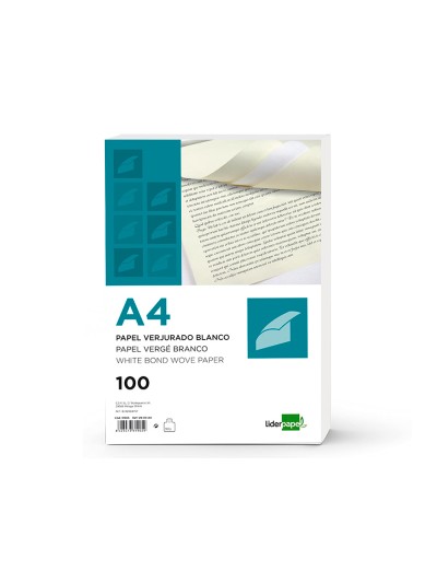 Papel verjurado liderpapel a4 90g/m2 crema paquete de 100 hojas